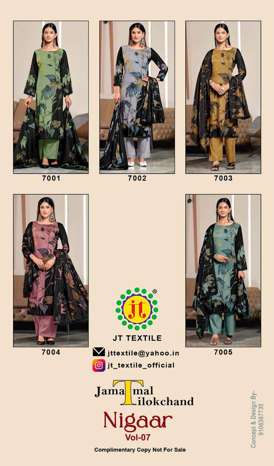 JT NIGAAR VOL-7 RAYON FABRIC WITH GOLD PRINT DRESS MATERIAL AT WHOLESALE PRICE