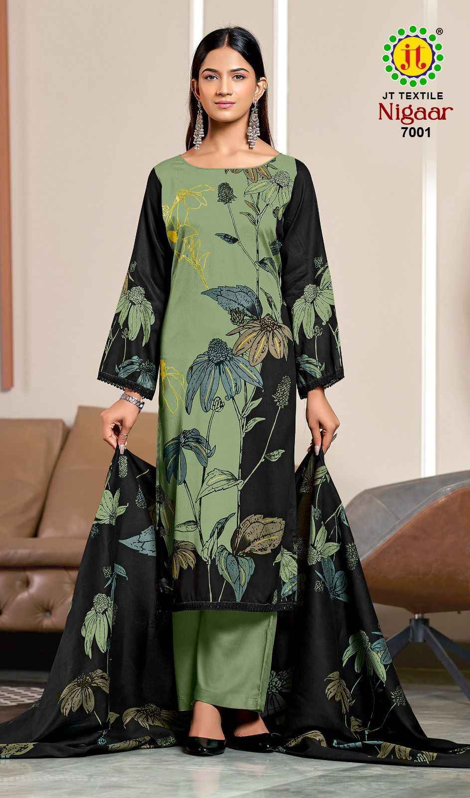 JT NIGAAR VOL-7 RAYON FABRIC WITH GOLD PRINT DRESS MATERIAL AT WHOLESALE PRICE