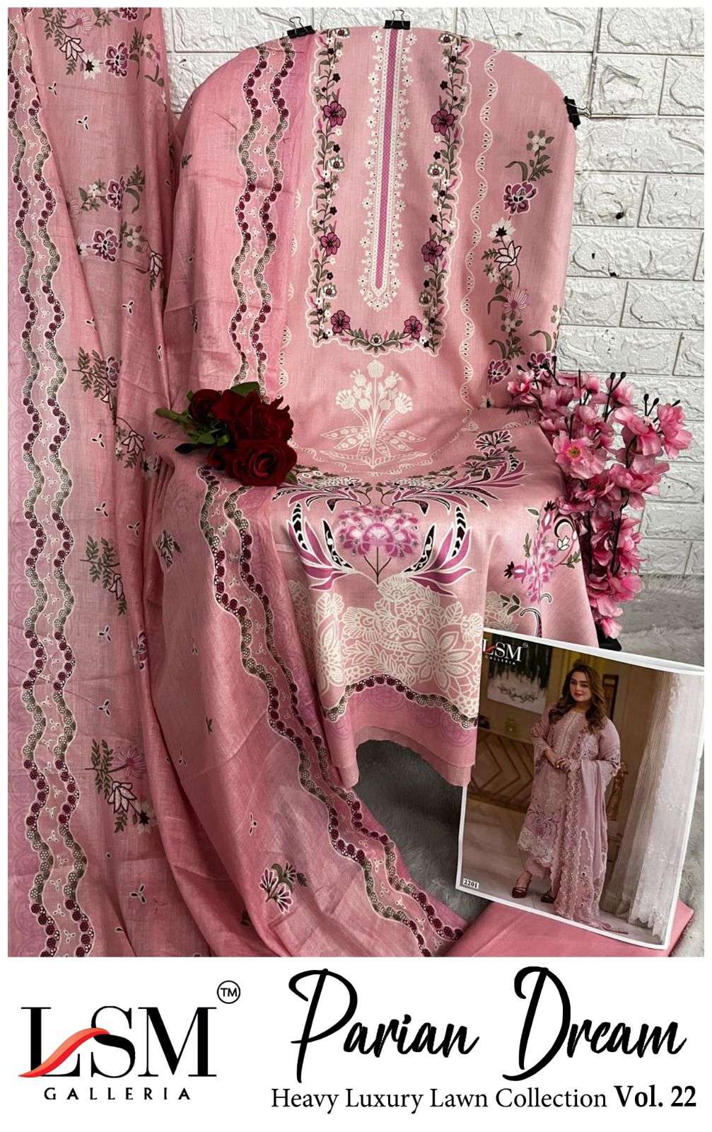 LSM PARIAM DREAM VOL-22 HEAVY LUXURY LAWN DRESS MATERIAL AT WHOLESALE PRICE