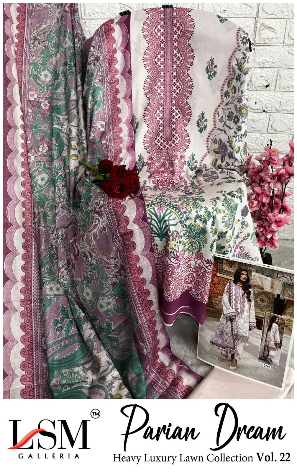 LSM PARIAM DREAM VOL-22 HEAVY LUXURY LAWN DRESS MATERIAL AT WHOLESALE PRICE