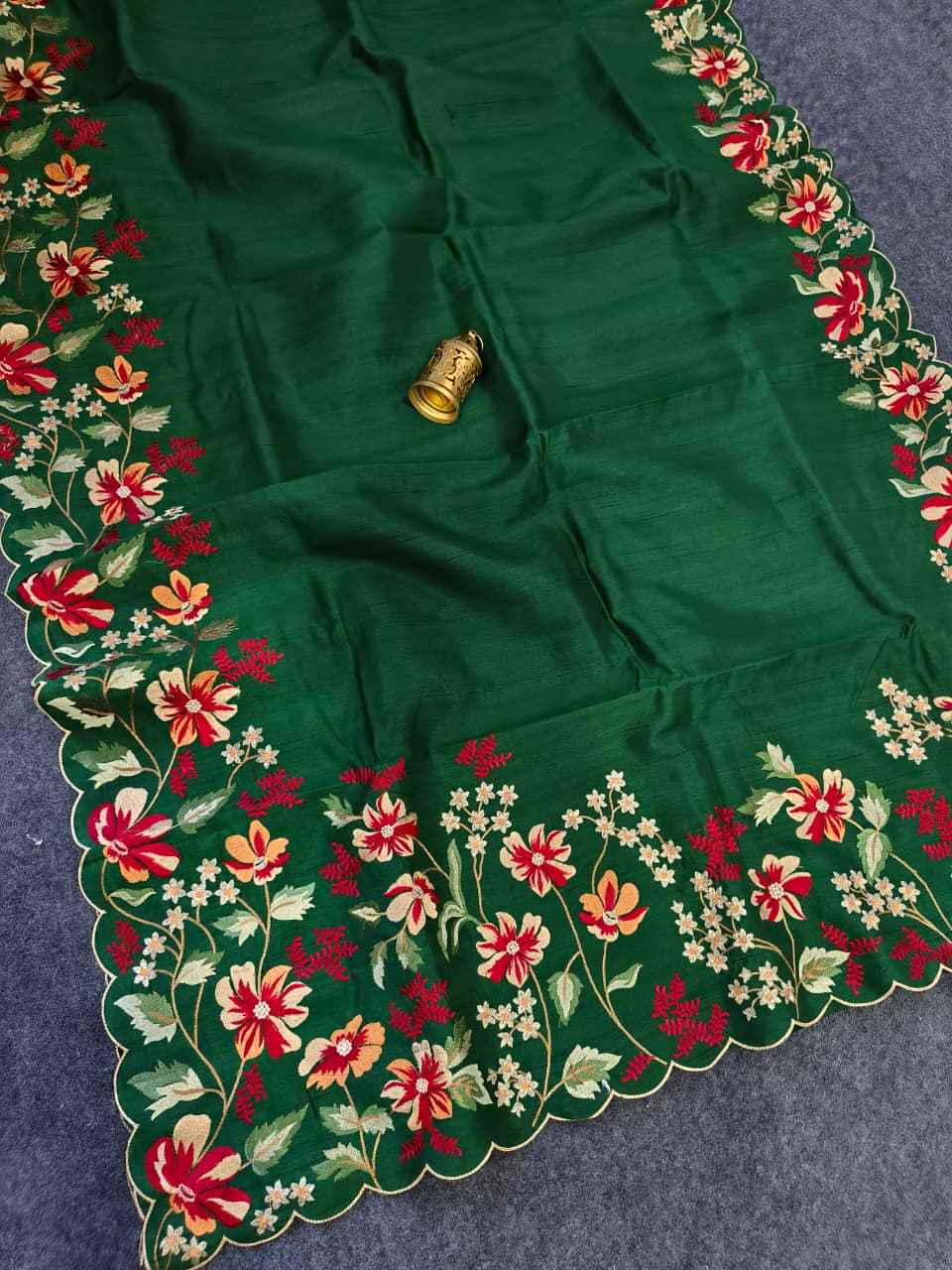 MATKA SILK FLORAL EMBROIDERY WORK SAREE 