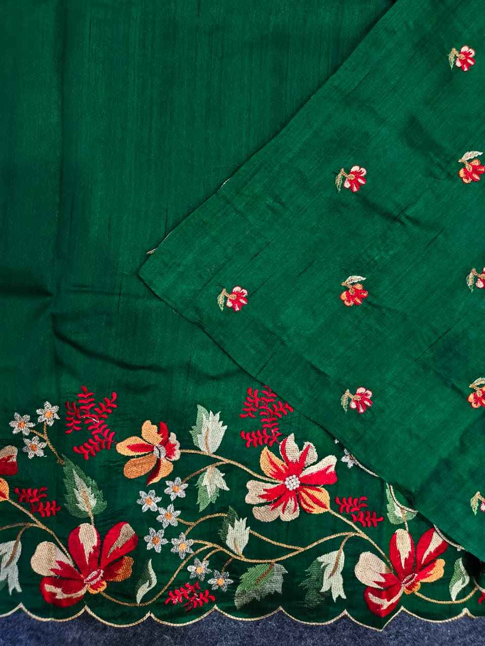 MATKA SILK FLORAL EMBROIDERY WORK SAREE 
