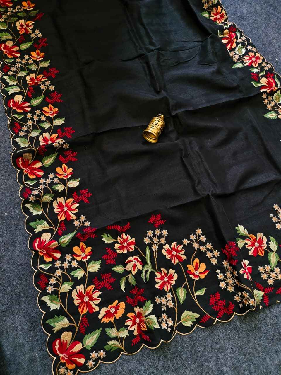 MATKA SILK FLORAL EMBROIDERY WORK SAREE 