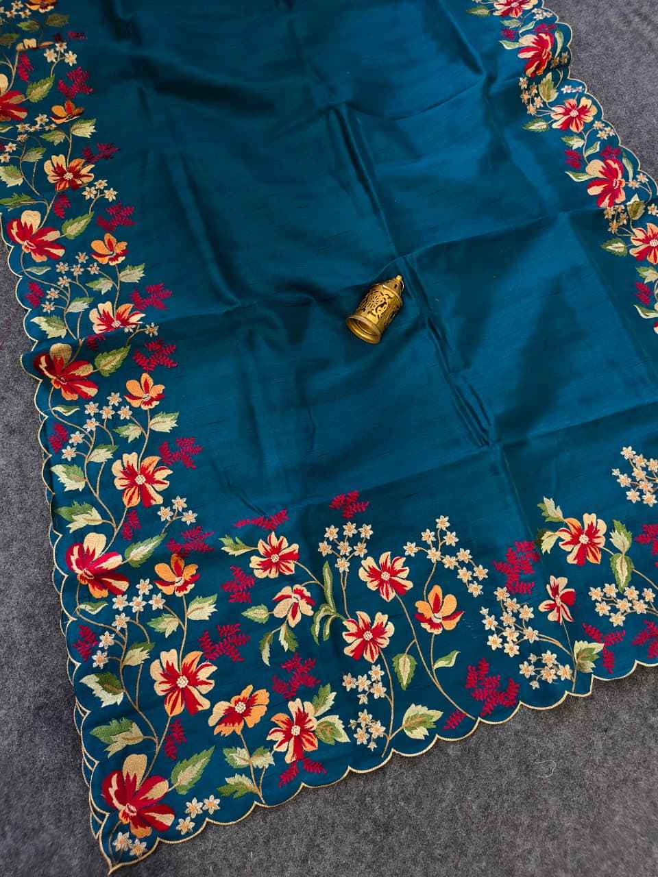 MATKA SILK FLORAL EMBROIDERY WORK SAREE 