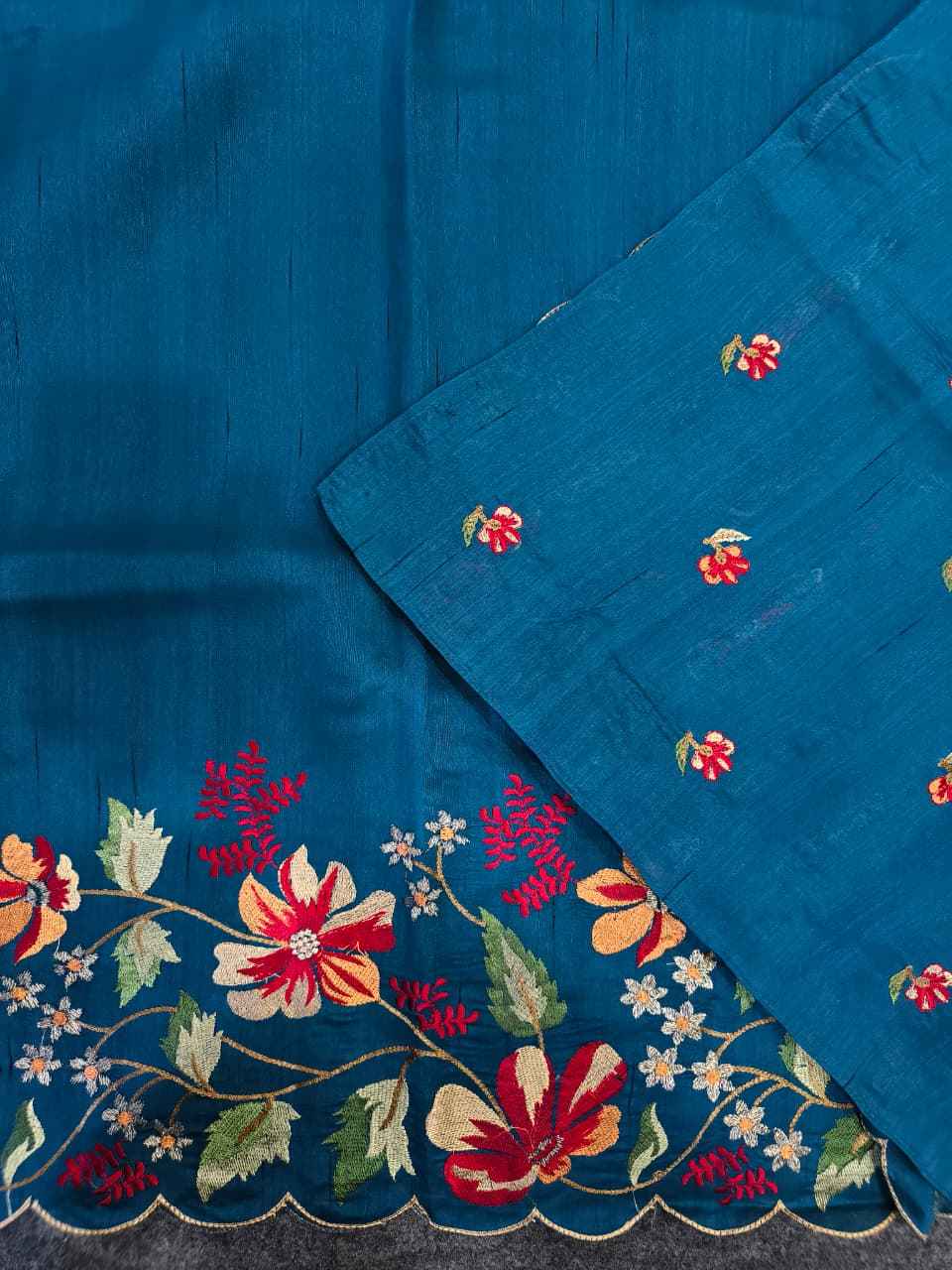 MATKA SILK FLORAL EMBROIDERY WORK SAREE 