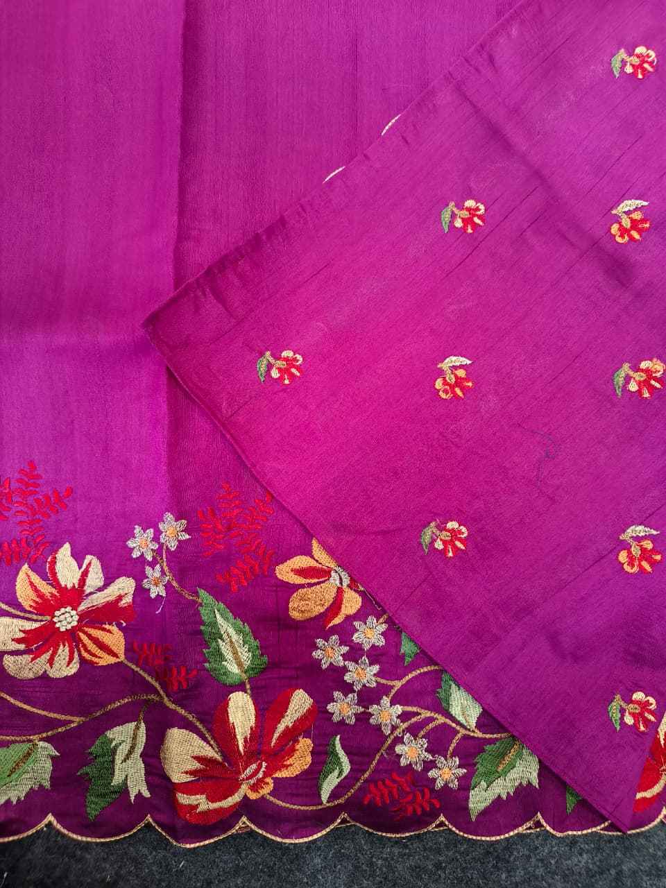 MATKA SILK FLORAL EMBROIDERY WORK SAREE 