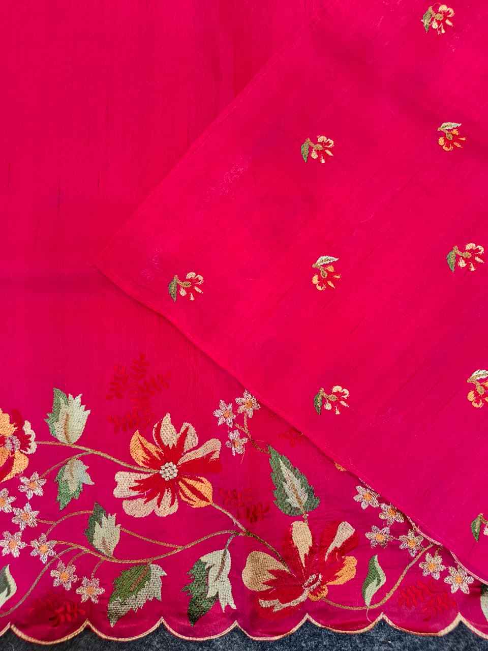 MATKA SILK FLORAL EMBROIDERY WORK SAREE 
