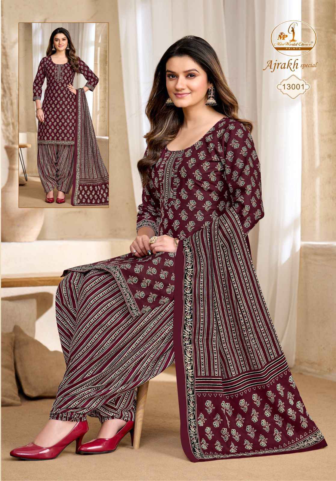 MISS WORLD AJRAKH SPECIAL VOL-13 PURE COTTON PRINTED DRESS MATERIAL AT WHOLESALE PRICE