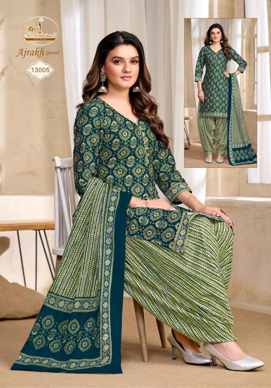 MISS WORLD AJRAKH SPECIAL VOL-13 PURE COTTON PRINTED DRESS MATERIAL AT WHOLESALE PRICE