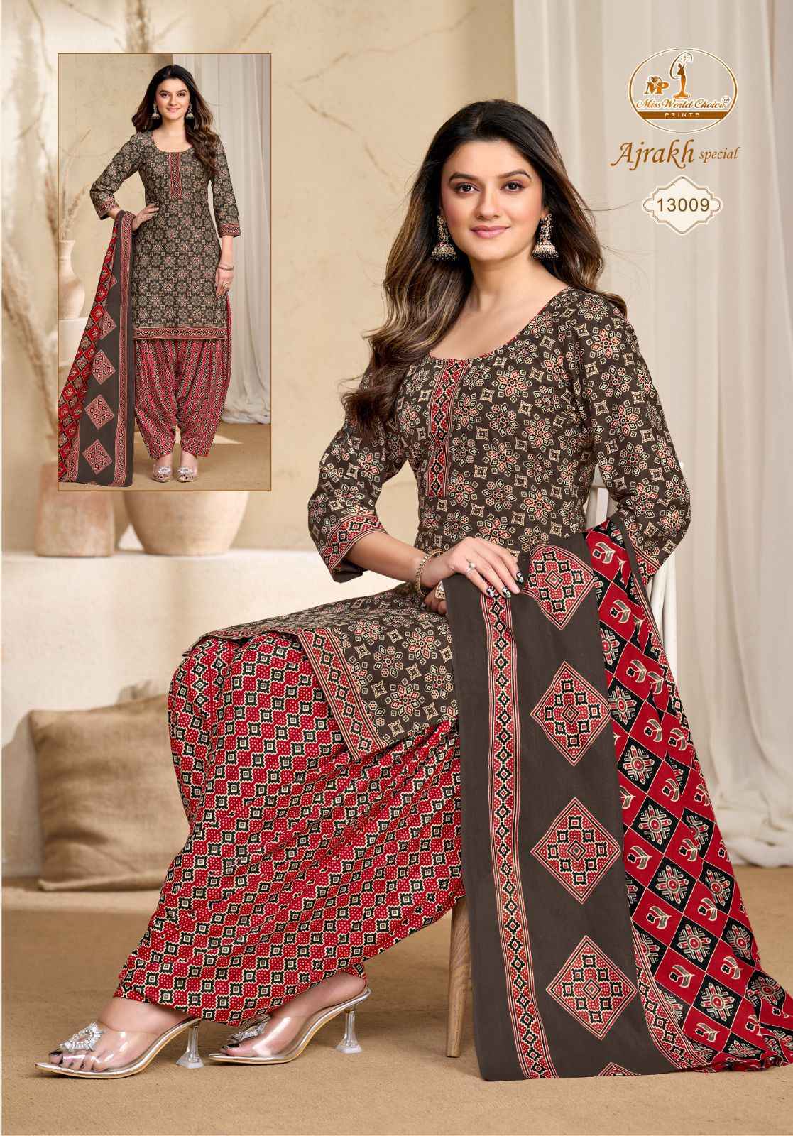 MISS WORLD AJRAKH SPECIAL VOL-13 PURE COTTON PRINTED DRESS MATERIAL AT WHOLESALE PRICE