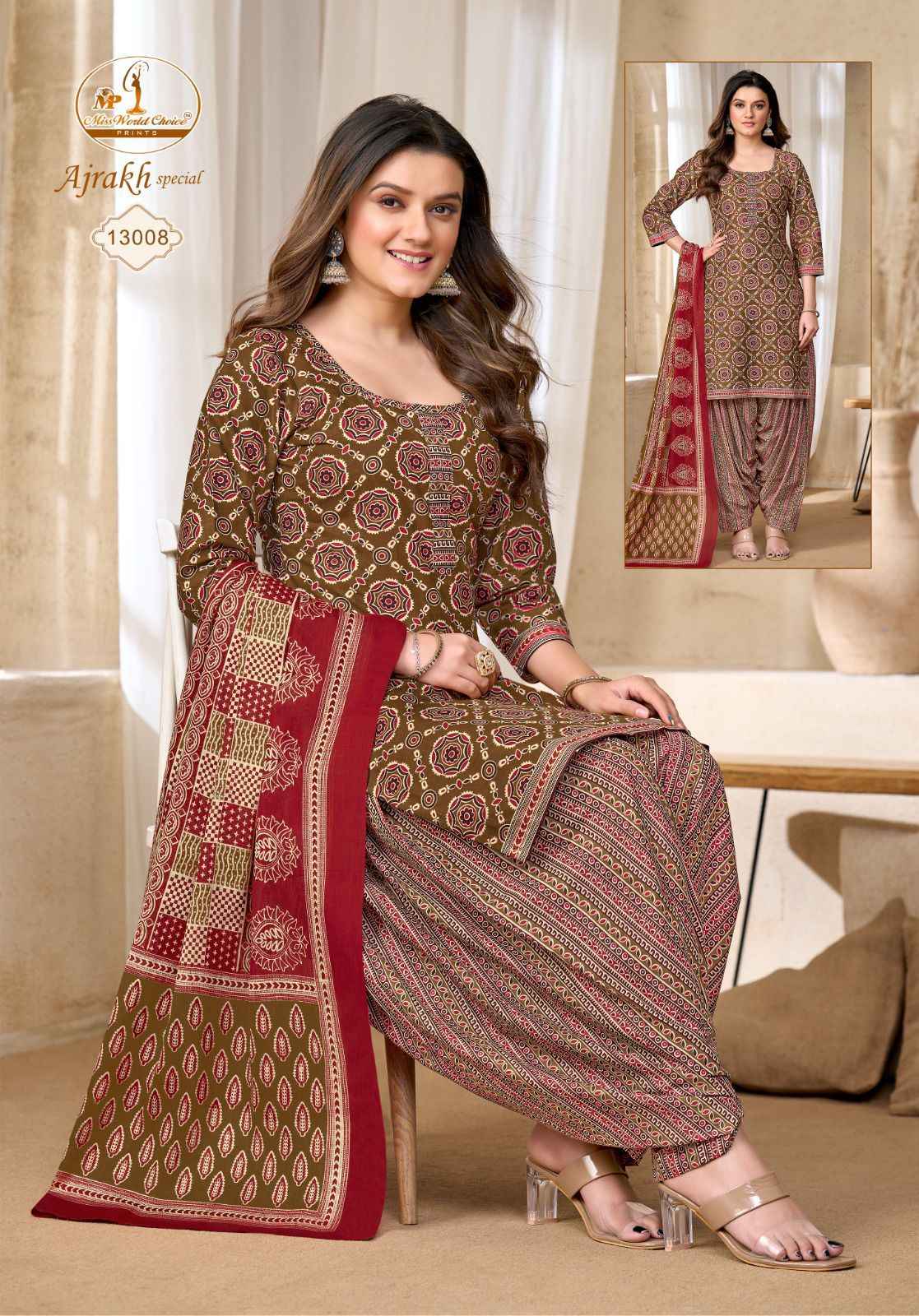 MISS WORLD AJRAKH SPECIAL VOL-13 PURE COTTON PRINTED DRESS MATERIAL AT WHOLESALE PRICE