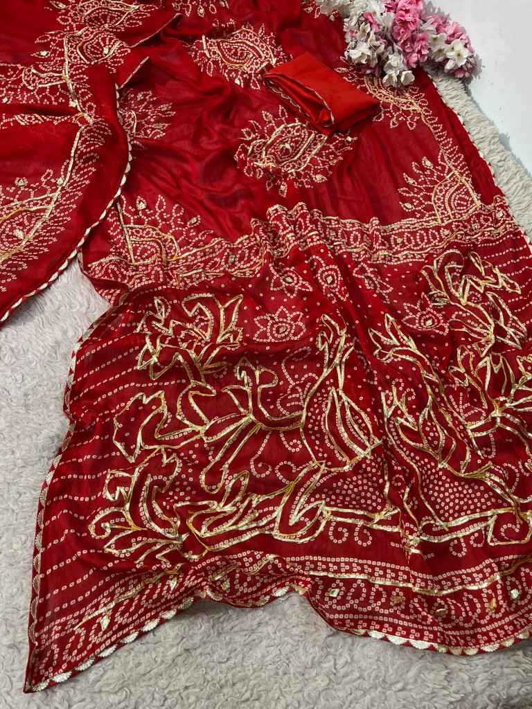 MOSS CHIFFON BANDEJ KACCHI GOTAPATTI WORK SAREE AT WHOLESALE PRICE