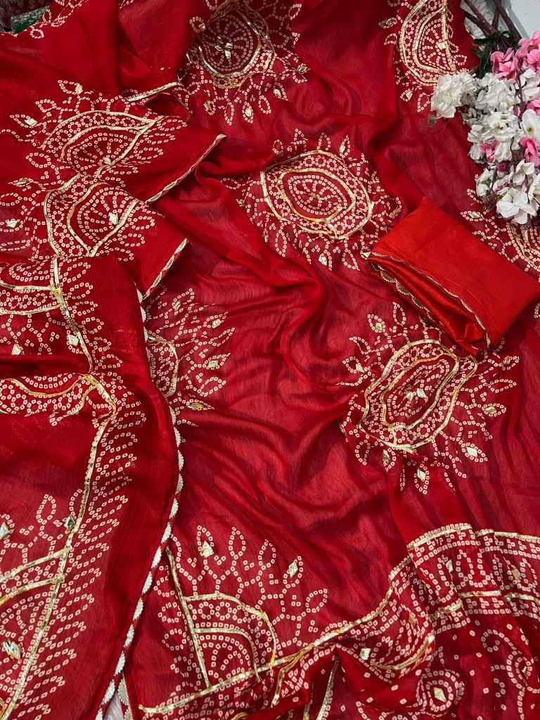 MOSS CHIFFON BANDEJ KACCHI GOTAPATTI WORK SAREE AT WHOLESALE PRICE
