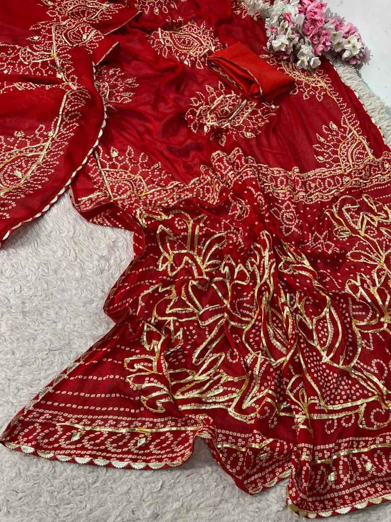 MOSS CHIFFON BANDEJ KACCHI GOTAPATTI WORK SAREE AT WHOLESALE PRICE