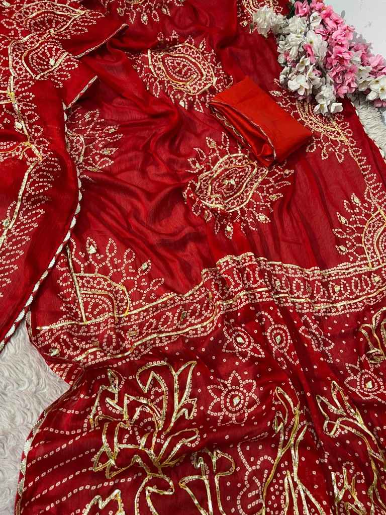 MOSS CHIFFON BANDEJ KACCHI GOTAPATTI WORK SAREE AT WHOLESALE PRICE