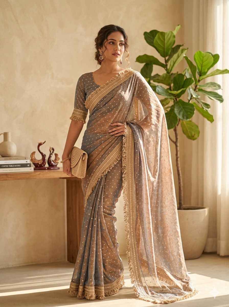 MOSS SILK JACQUARD BUTTI WORK SAREE AT WHOLESALE PRICE