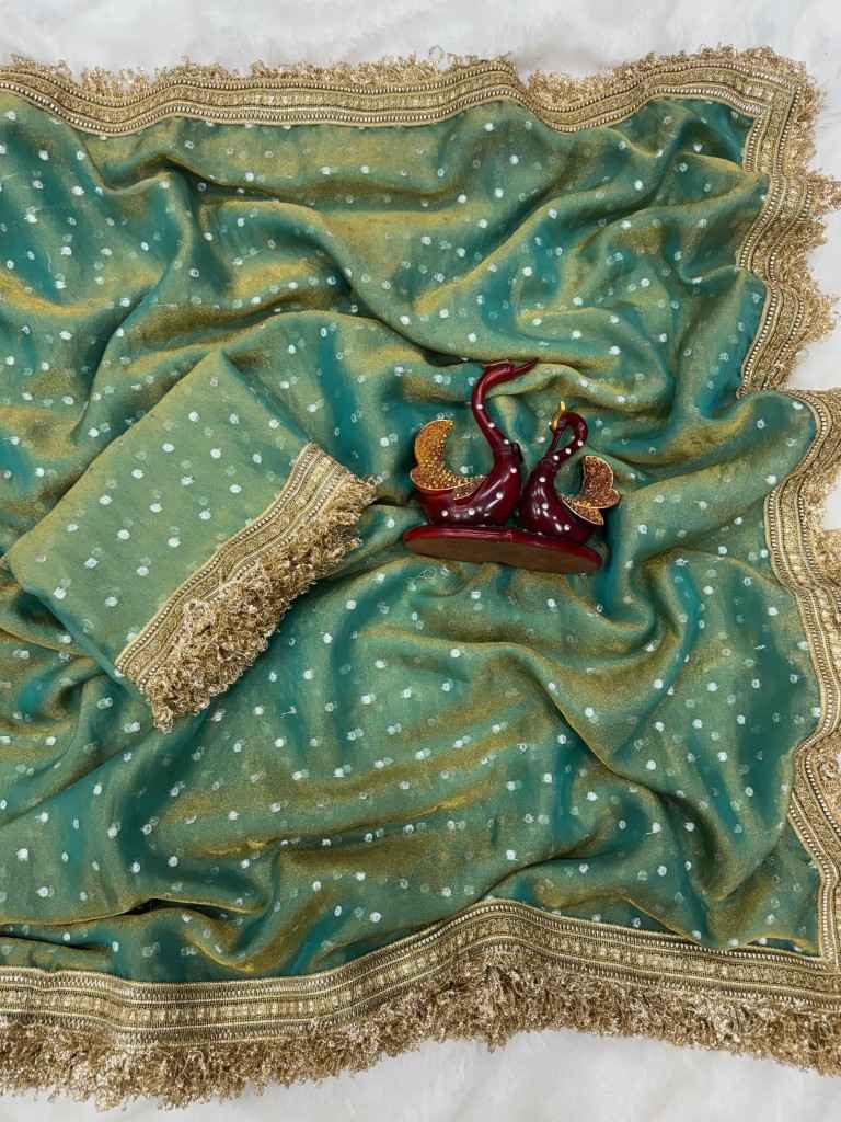 MOSS SILK JACQUARD BUTTI WORK SAREE AT WHOLESALE PRICE