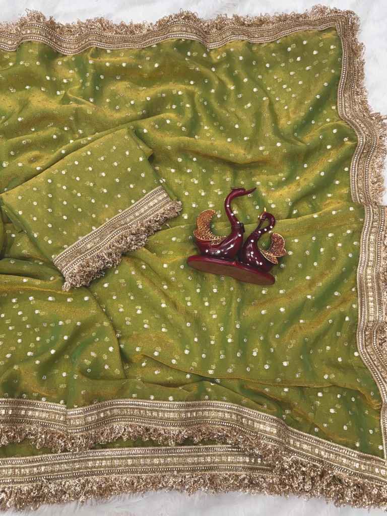 MOSS SILK JACQUARD BUTTI WORK SAREE AT WHOLESALE PRICE