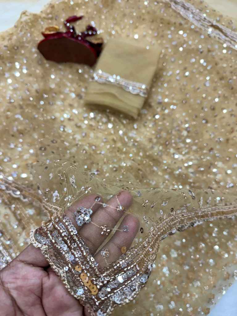 SOFT NET SEQUENCE AND BEADS EMBRODERY WORK SAREE AT WHOLESALE PRICE