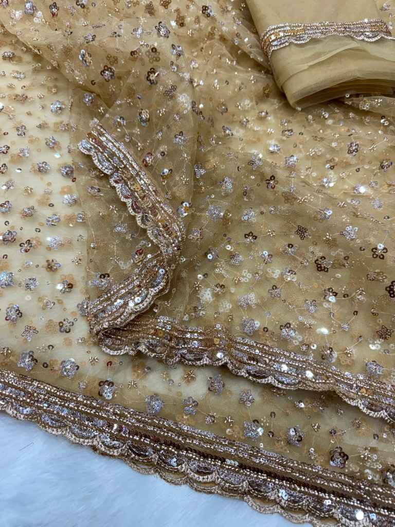 SOFT NET SEQUENCE AND BEADS EMBRODERY WORK SAREE AT WHOLESALE PRICE