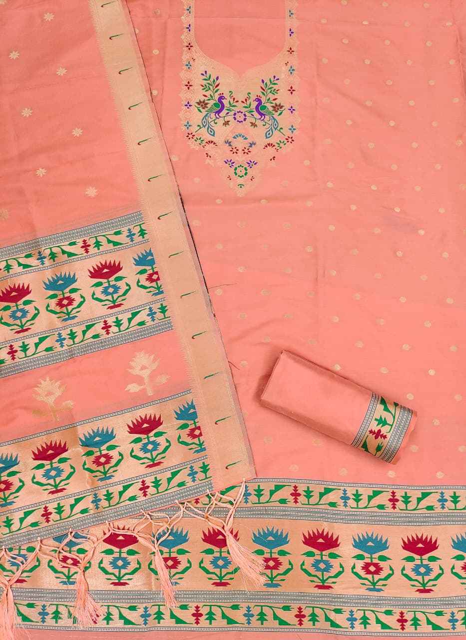 SOFT SILK BLEND WITH RICH PAITHANI ZARI WEAVING DRESS MATERIAL 1 AT WHOLESALE PRICE