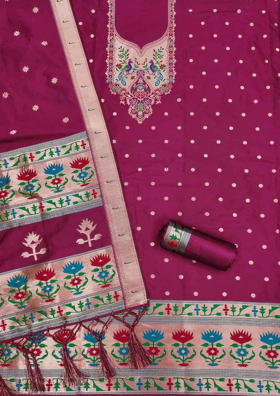 SOFT SILK BLEND WITH RICH PAITHANI ZARI WEAVING DRESS MATERIAL 1 AT WHOLESALE PRICE