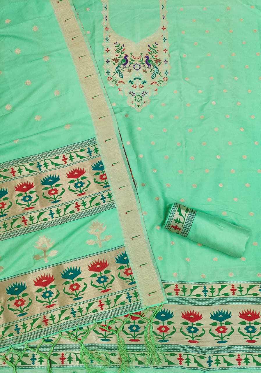 SOFT SILK BLEND WITH RICH PAITHANI ZARI WEAVING DRESS MATERIAL 1 AT WHOLESALE PRICE