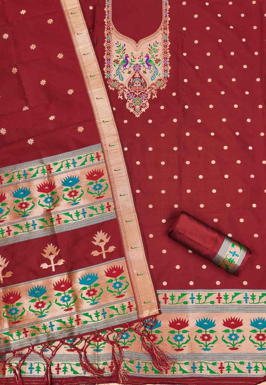 SOFT SILK BLEND WITH RICH PAITHANI ZARI WEAVING DRESS MATERIAL 1 AT WHOLESALE PRICE