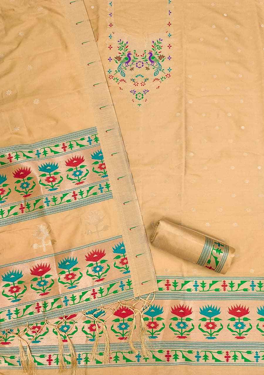 SOFT SILK BLEND WITH RICH PAITHANI ZARI WEAVING DRESS MATERIAL 1 AT WHOLESALE PRICE