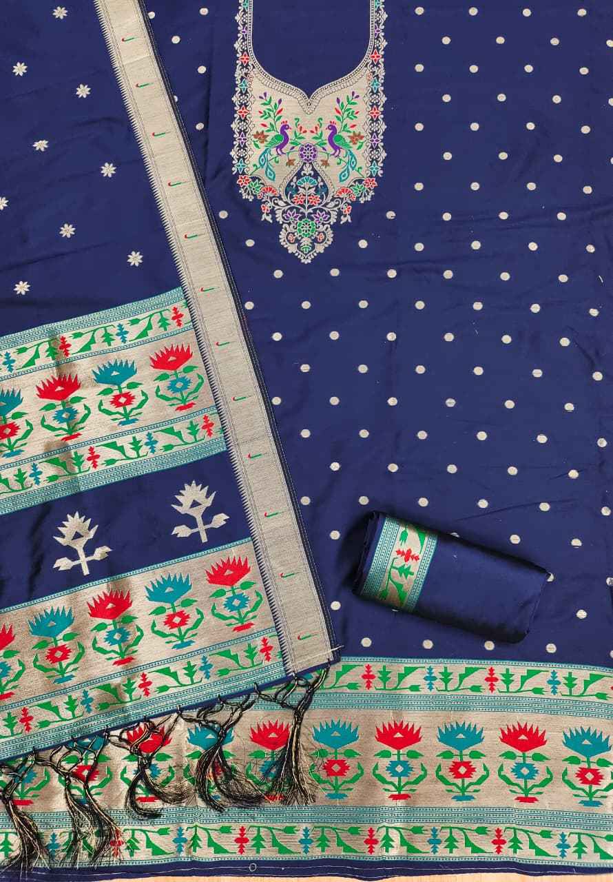 SOFT SILK BLEND WITH RICH PAITHANI ZARI WEAVING DRESS MATERIAL 1 AT WHOLESALE PRICE