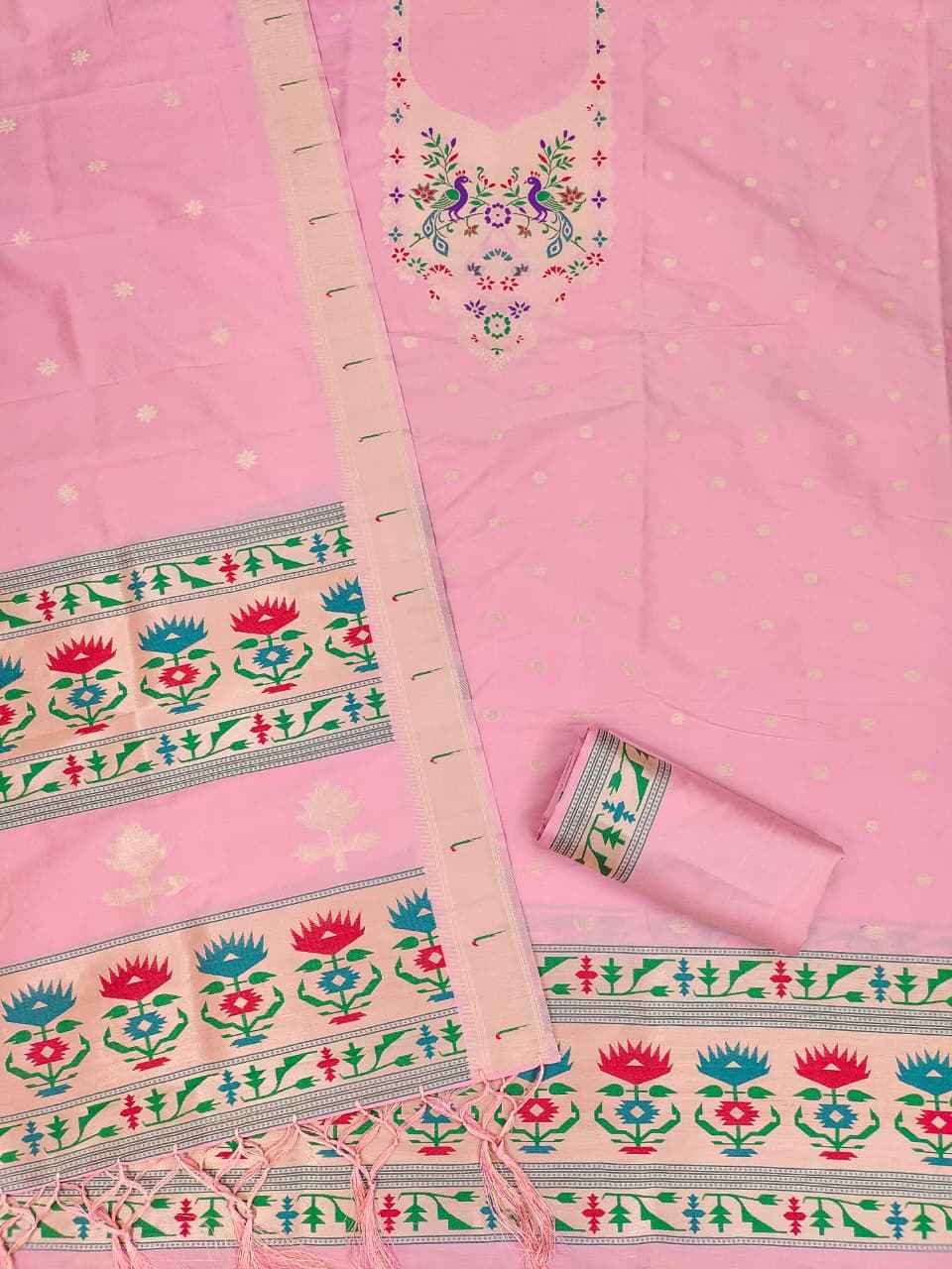 SOFT SILK BLEND WITH RICH PAITHANI ZARI WEAVING DRESS MATERIAL 1 AT WHOLESALE PRICE