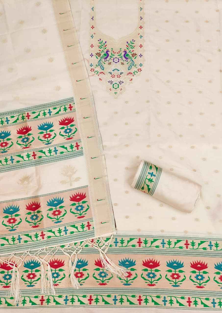 SOFT SILK BLEND WITH RICH PAITHANI ZARI WEAVING DRESS MATERIAL 1 AT WHOLESALE PRICE