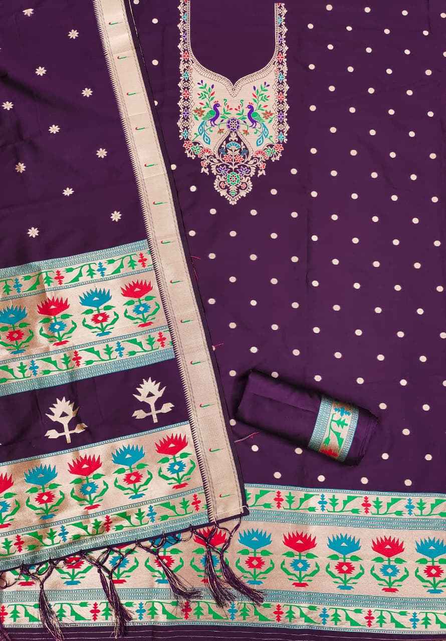 SOFT SILK BLEND WITH RICH PAITHANI ZARI WEAVING DRESS MATERIAL 1 AT WHOLESALE PRICE