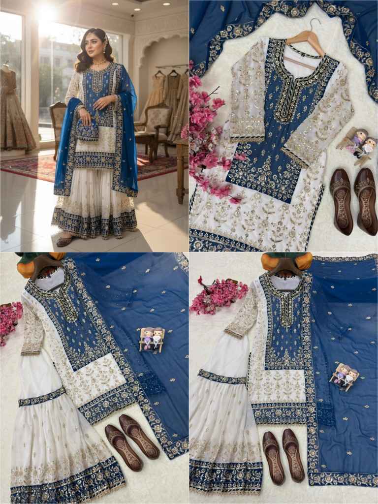 FUAX GEORGETTE SEQUINS EMBROIDERY PEARL MOTI WORK PAKISTANI READYMADE SUIT AT WHOLESALE PRICE