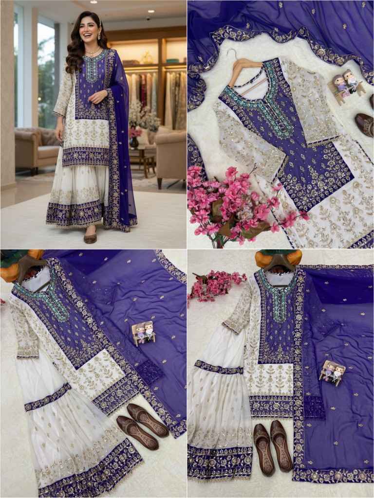 FUAX GEORGETTE SEQUINS EMBROIDERY PEARL MOTI WORK PAKISTANI READYMADE SUIT AT WHOLESALE PRICE