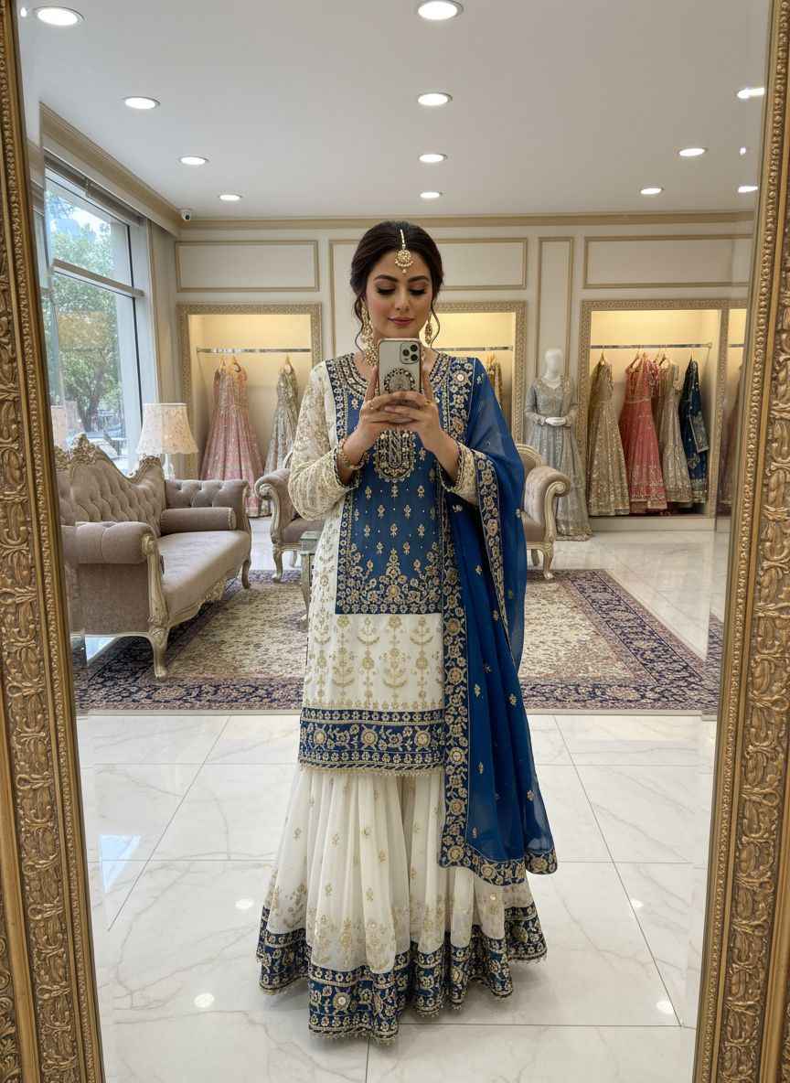 FUAX GEORGETTE SEQUINS EMBROIDERY PEARL MOTI WORK PAKISTANI READYMADE SUIT AT WHOLESALE PRICE