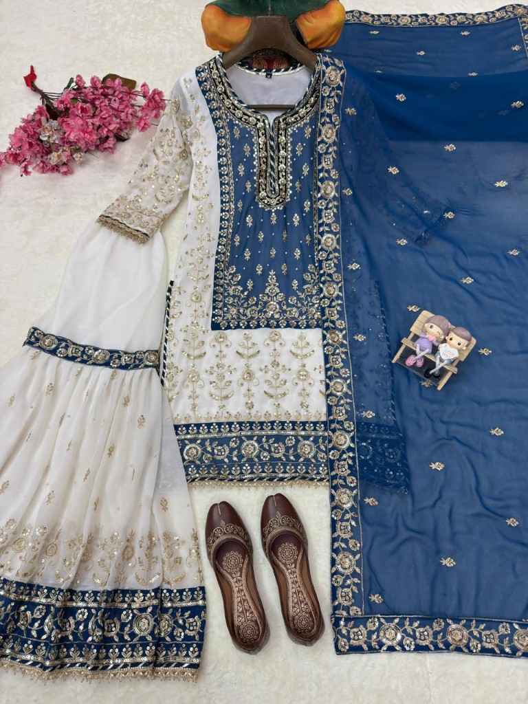 FUAX GEORGETTE SEQUINS EMBROIDERY PEARL MOTI WORK PAKISTANI READYMADE SUIT AT WHOLESALE PRICE