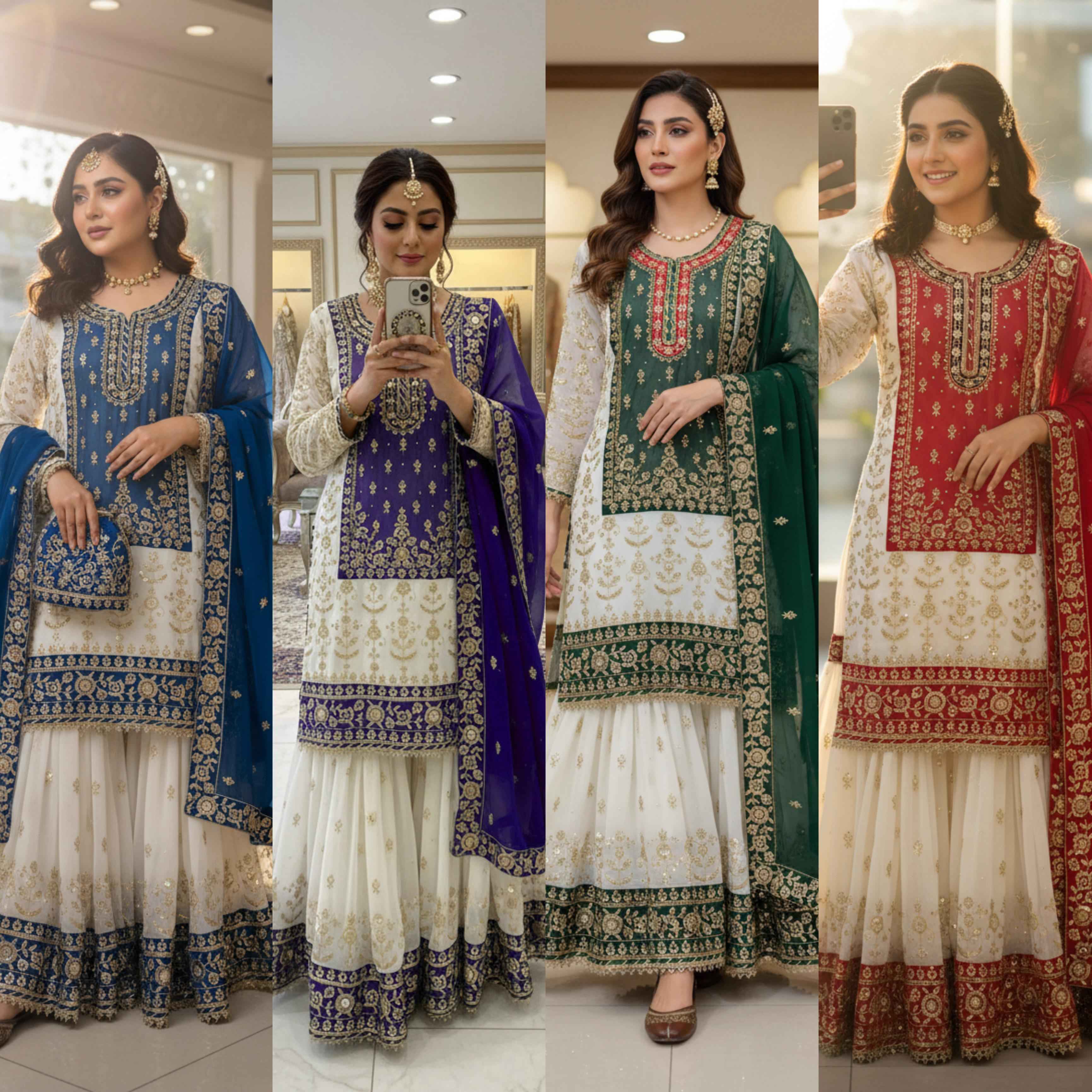 FUAX GEORGETTE SEQUINS EMBROIDERY PEARL MOTI WORK PAKISTANI READYMADE SUIT AT WHOLESALE PRICE