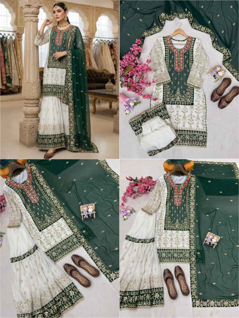 FUAX GEORGETTE SEQUINS EMBROIDERY PEARL MOTI WORK PAKISTANI READYMADE SUIT AT WHOLESALE PRICE