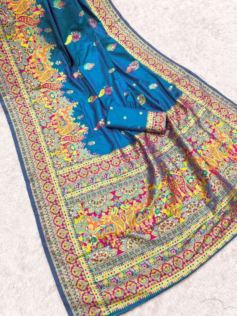 PASHMINA SILK MULTICOLOR PAISLEY BORDER SAREE 1 AT WHOLESALE PRICE