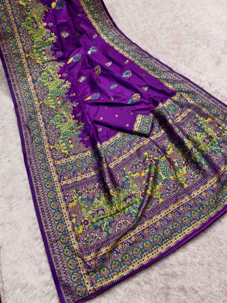PASHMINA SILK MULTICOLOR PAISLEY BORDER SAREE 1 AT WHOLESALE PRICE