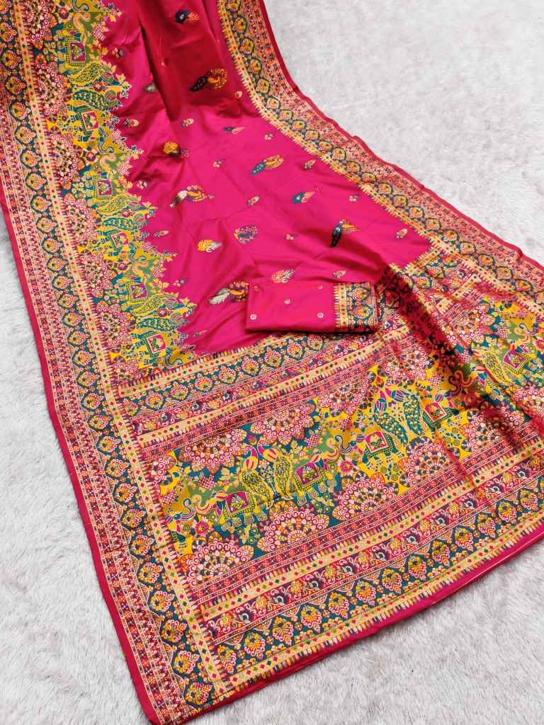PASHMINA SILK MULTICOLOR PAISLEY BORDER SAREE 1 AT WHOLESALE PRICE