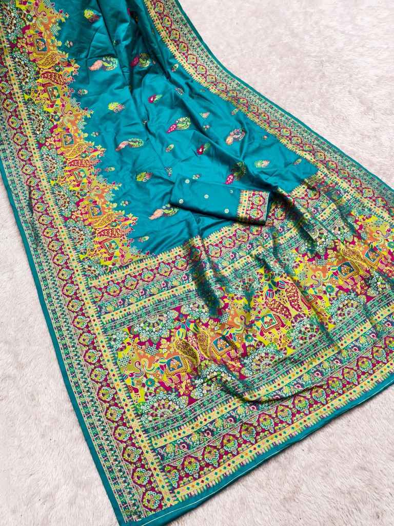 PASHMINA SILK MULTICOLOR PAISLEY BORDER SAREE 1 AT WHOLESALE PRICE
