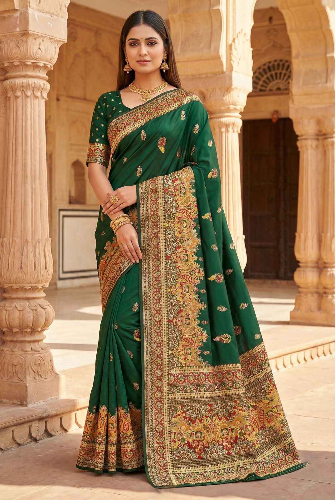 PASHMINA SILK MULTICOLOR PAISLEY BORDER SAREE 1 AT WHOLESALE PRICE