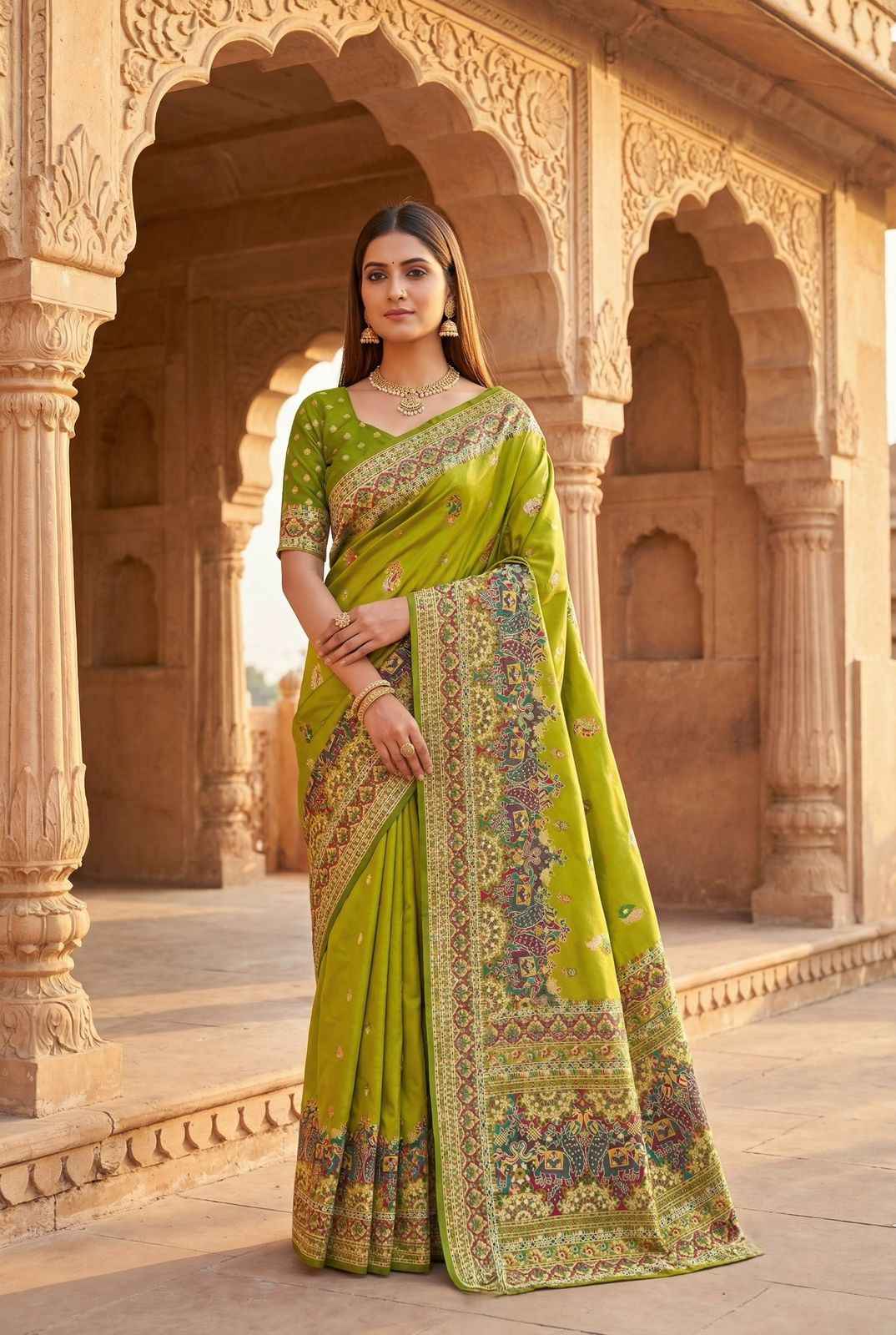 PASHMINA SILK MULTICOLOR PAISLEY BORDER SAREE 1 AT WHOLESALE PRICE