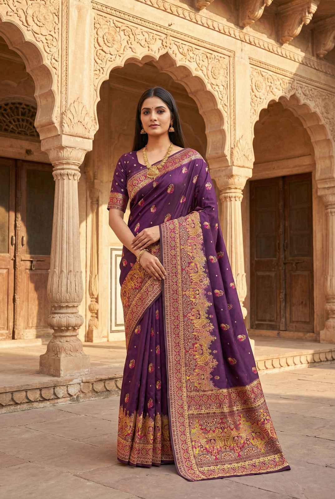 PASHMINA SILK MULTICOLOR PAISLEY BORDER SAREE 1 AT WHOLESALE PRICE