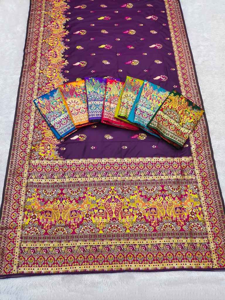 PASHMINA SILK MULTICOLOR PAISLEY BORDER SAREE 1 AT WHOLESALE PRICE