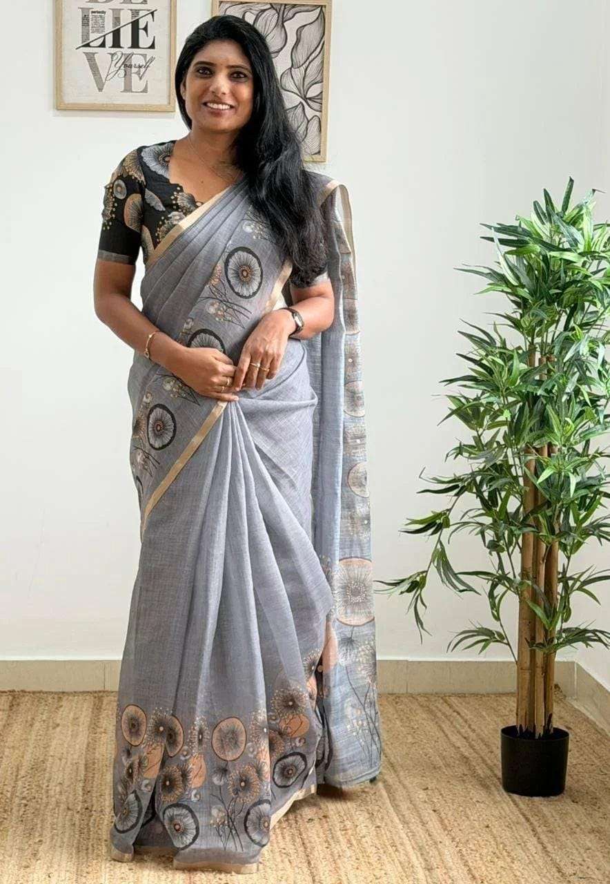 PLAIN LINEN DIGITAL PRINTED SAREE CODE MG638AT WHOLESALE PRICE