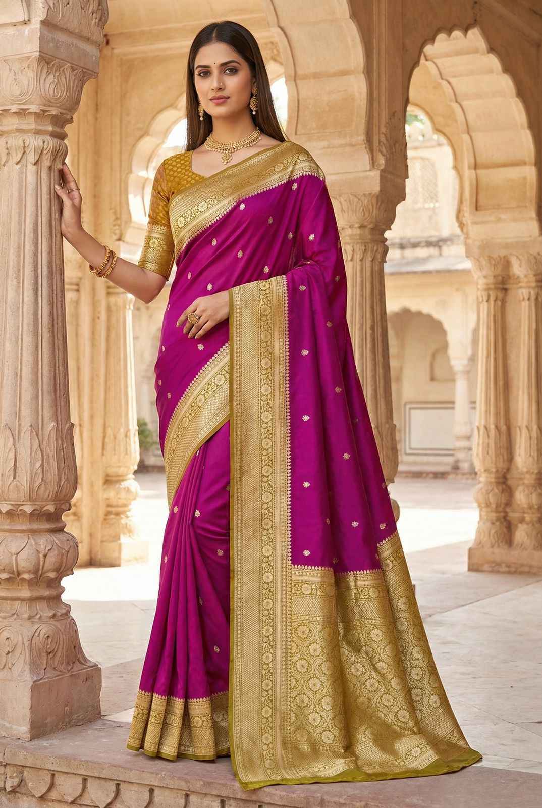 PREMIUM SOFT BANARASI SILK ELEGANT GOLD ZARI WEAVING SAREE AT WHOLESALE PRICE