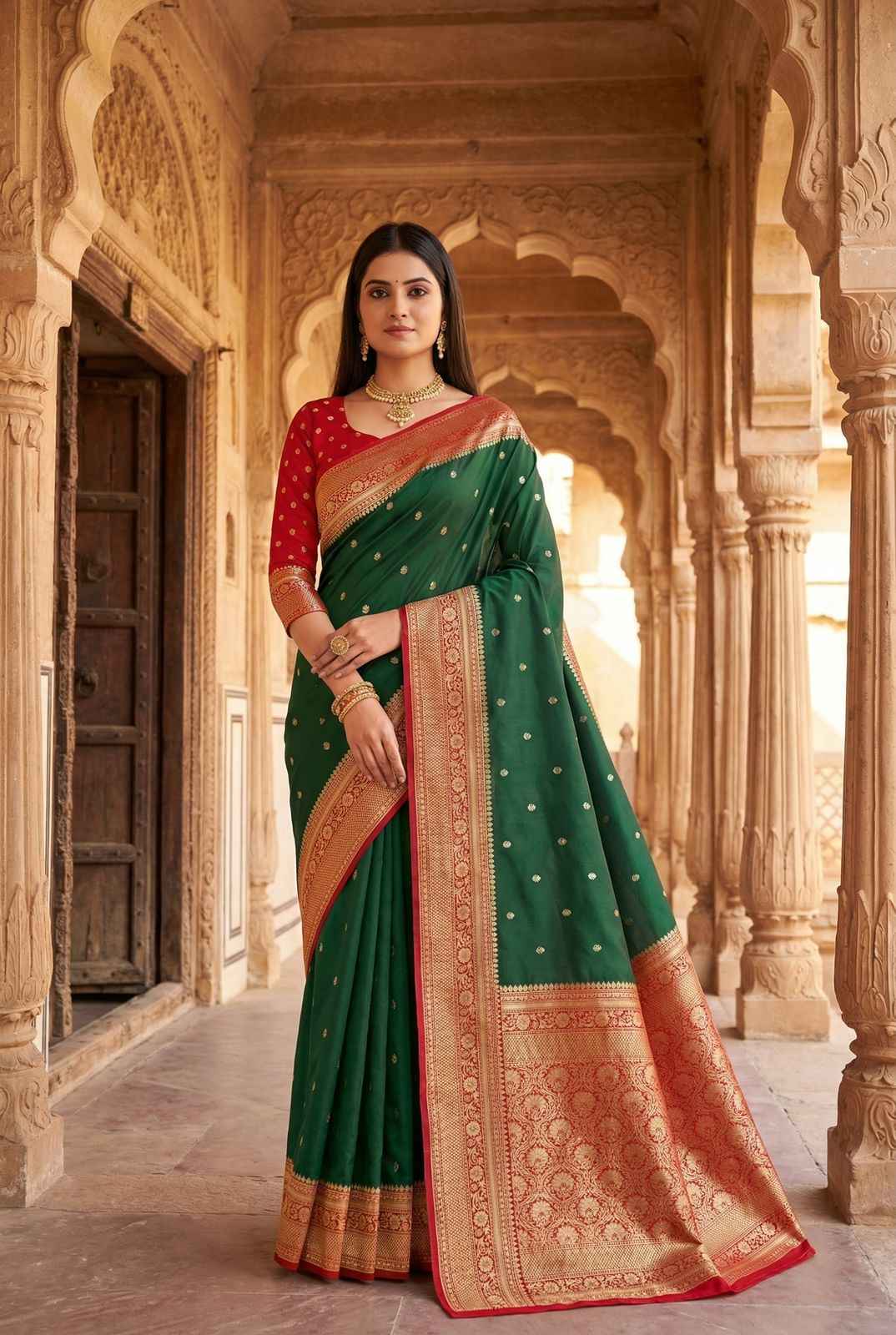PREMIUM SOFT BANARASI SILK ELEGANT GOLD ZARI WEAVING SAREE AT WHOLESALE PRICE